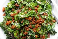 Grilled Kale Caesar Salad with Crispy Chorizo and Parmesan