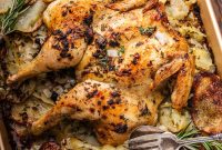 Spatchcock Rosemary Chicken with Roasted Potatoes Recipe