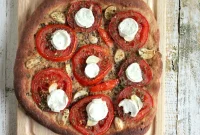Tomato, Garlic & Coconut Mozzarella on 100% Whole Wheat Pizza (Vegan)