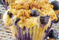 Blueberry Sour Cream Muffins with Crunchy Streusel Topping