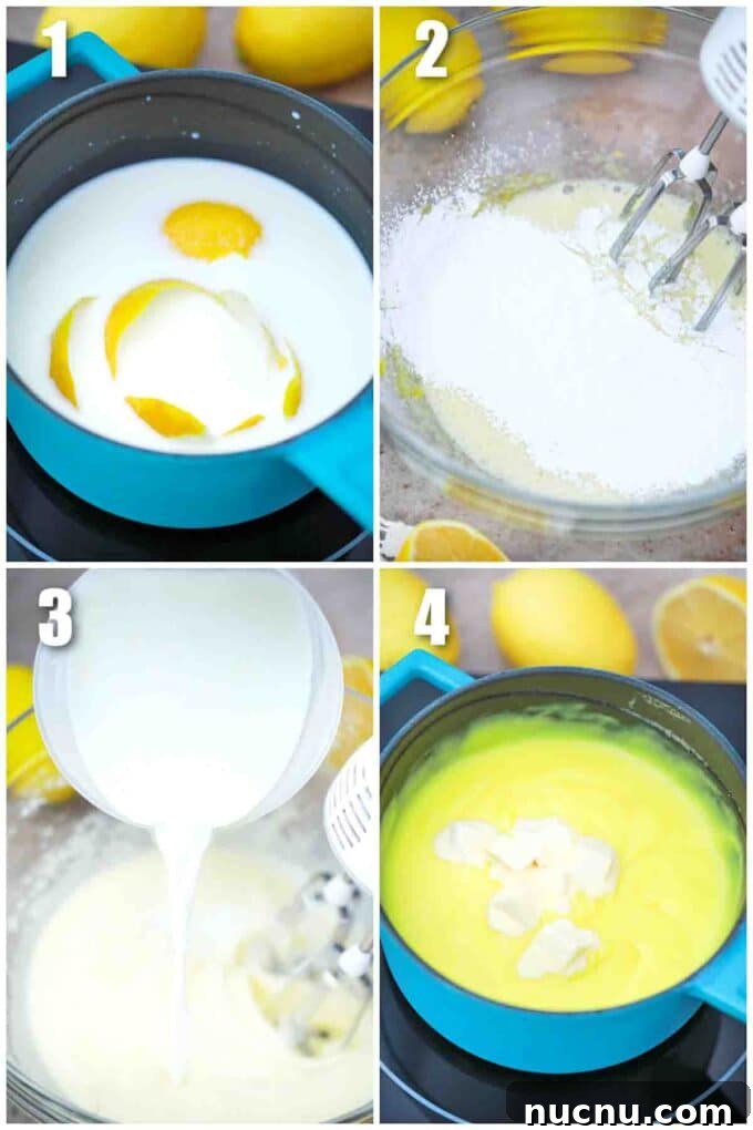 photo collage of how to make lemon curd filled donuts