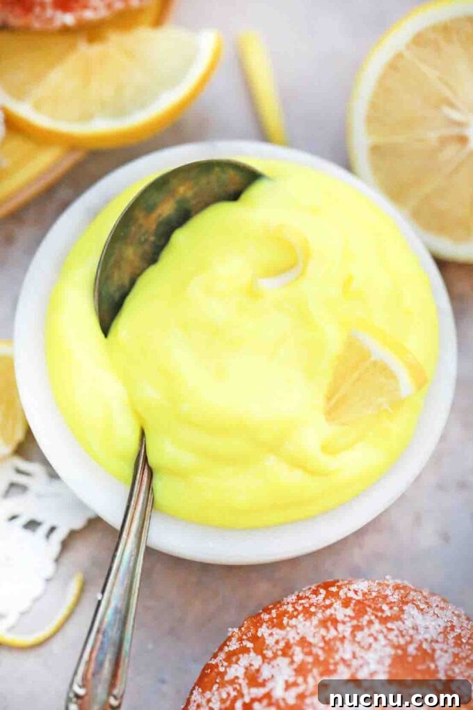 overhead shot of a bowl of homemade lemon curd