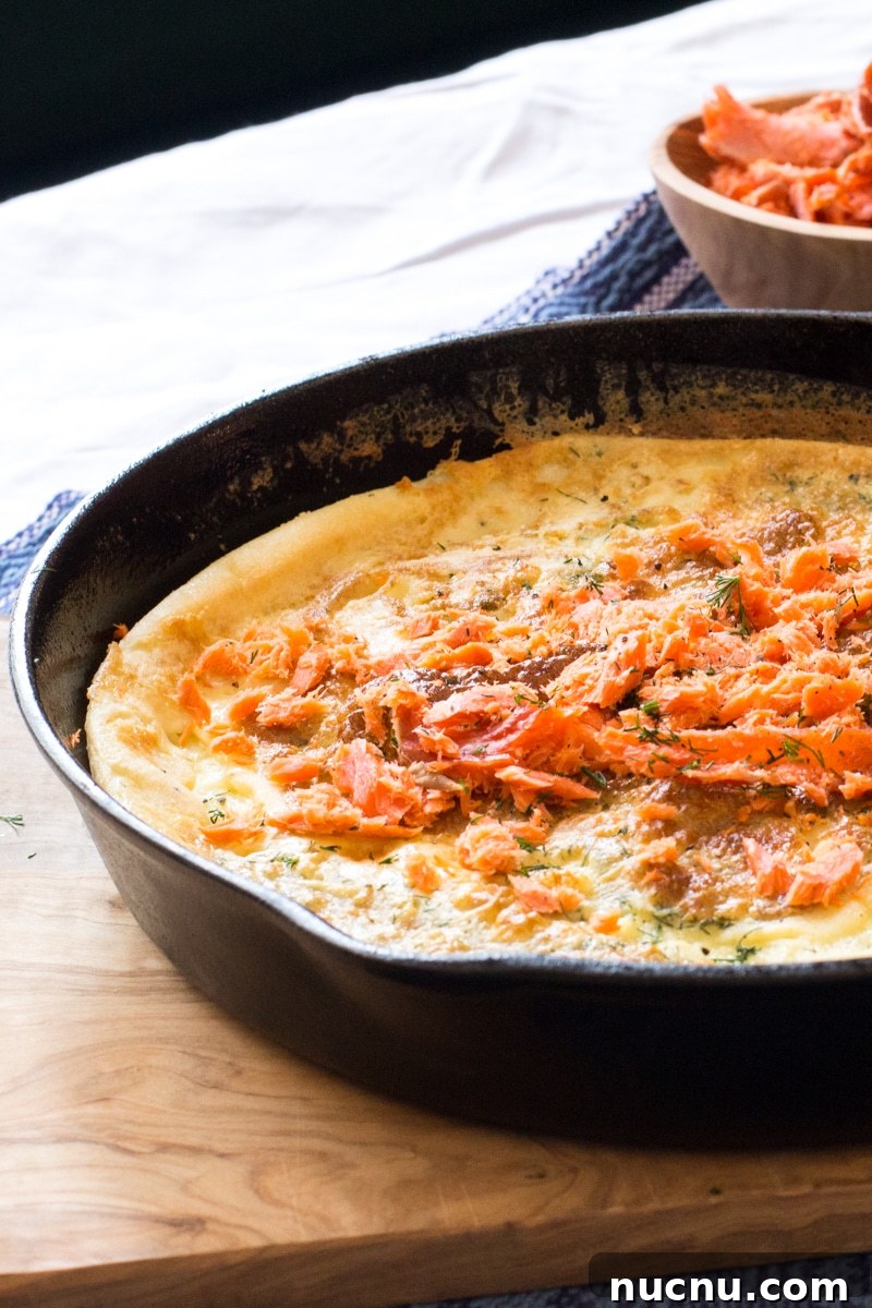 Savory Finnish Pannukakku with Smoked Salmon and Dill 2 Savory Finnish baked pancakes with dill, topped with smoked salmon. Perfect brunch dish!