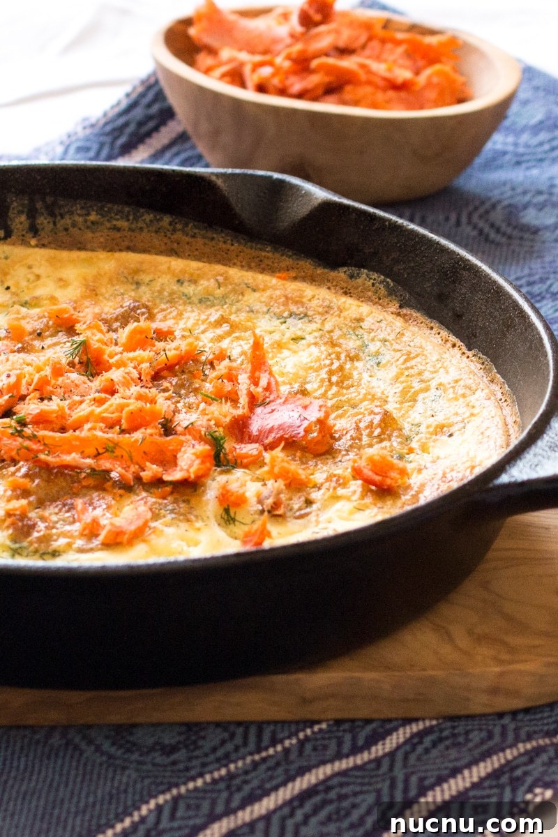 Savory Finnish Pannukakku with Smoked Salmon and Dill 3 Savory Finnish baked pancakes with dill, topped with smoked salmon. Perfect brunch dish!
