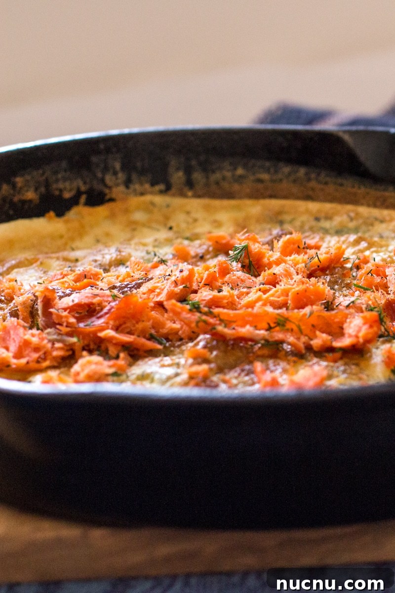 Savory Finnish Pannukakku with Smoked Salmon and Dill 4 Savory Finnish baked pancakes with dill, topped with smoked salmon. Perfect brunch dish!