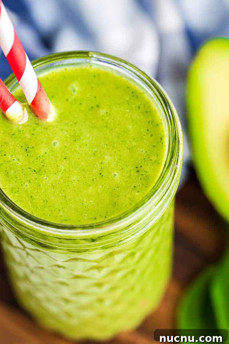 Keto Green Smoothie Vanilla Ice Cream Recipe for Low-Carb Desserts 6 overhead view of keto gren smoothie in a tall glass