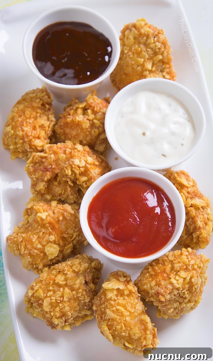 Baked Chicken Nuggets made with butter, eggs and Ritz crackers. Delish! A quick and easy boneless chicken dinner recipe the entire family will love!
