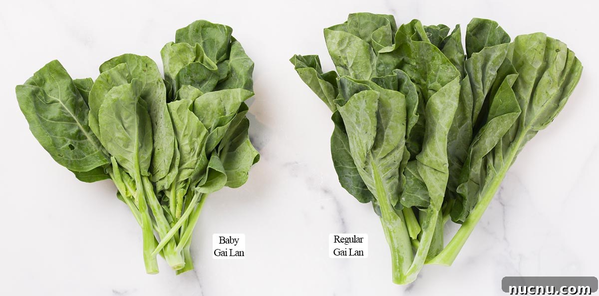 Prepared ingredients for gai lan stir fry