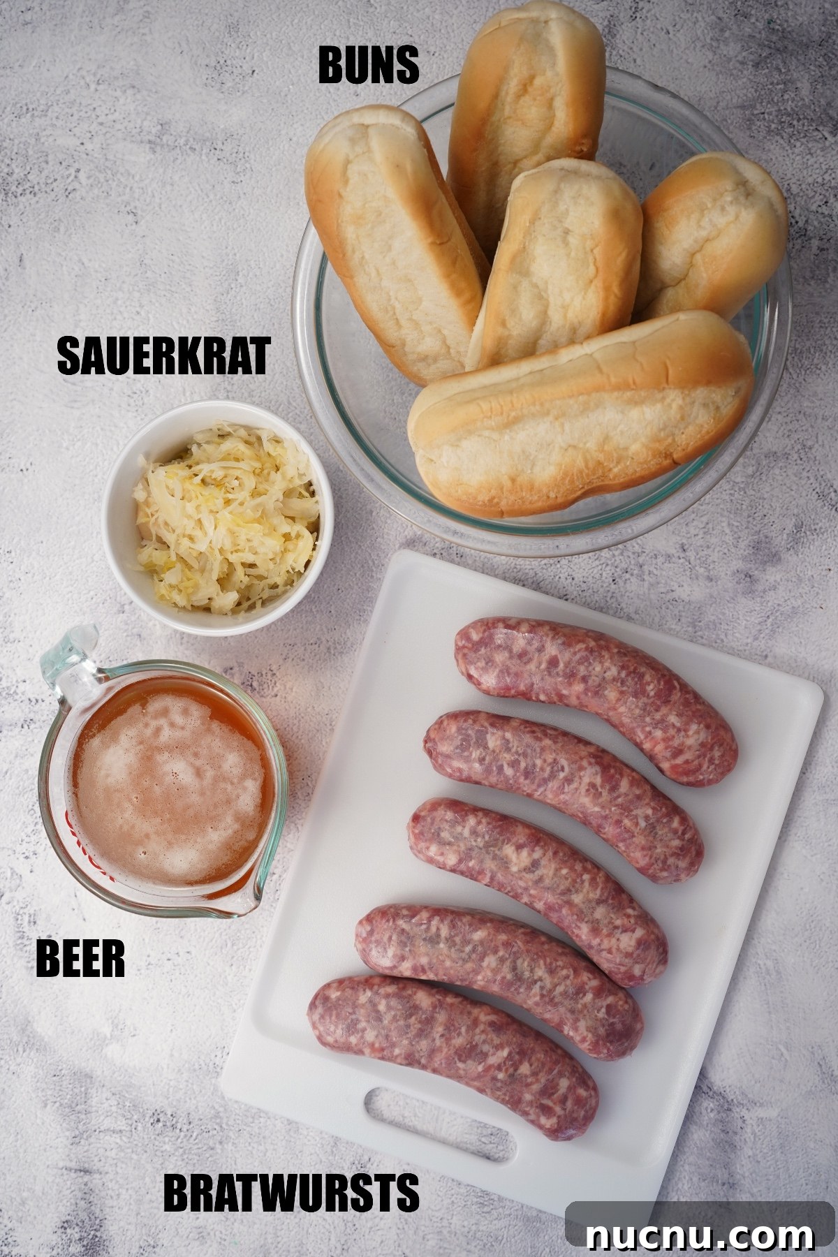 Smoked Bratwurst Recipes: Juicy Grilled Brats with Sauce Ideas 4 smoked brats ingredients labeled resized