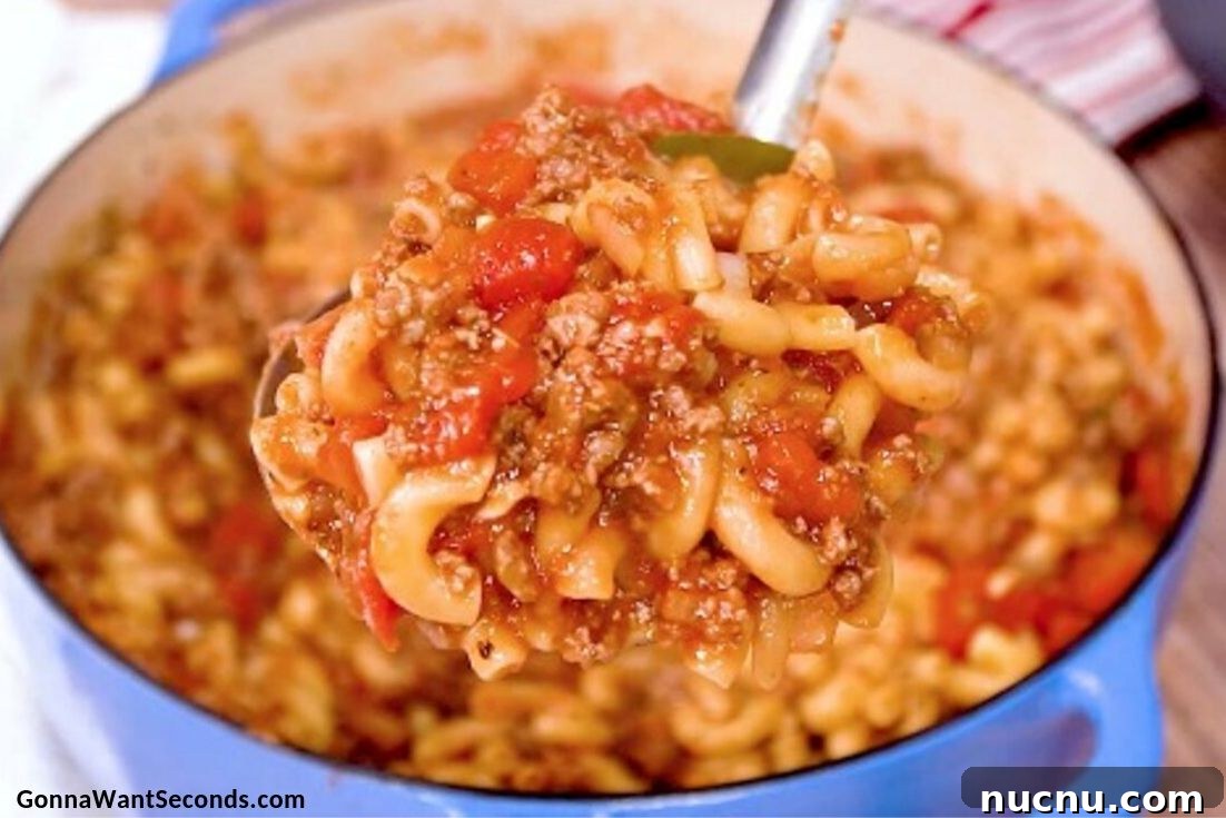 One-Pot Ground Beef Recipes for Quick Weeknight Dinners 2 Ladle scooping authentic american goulash recipe