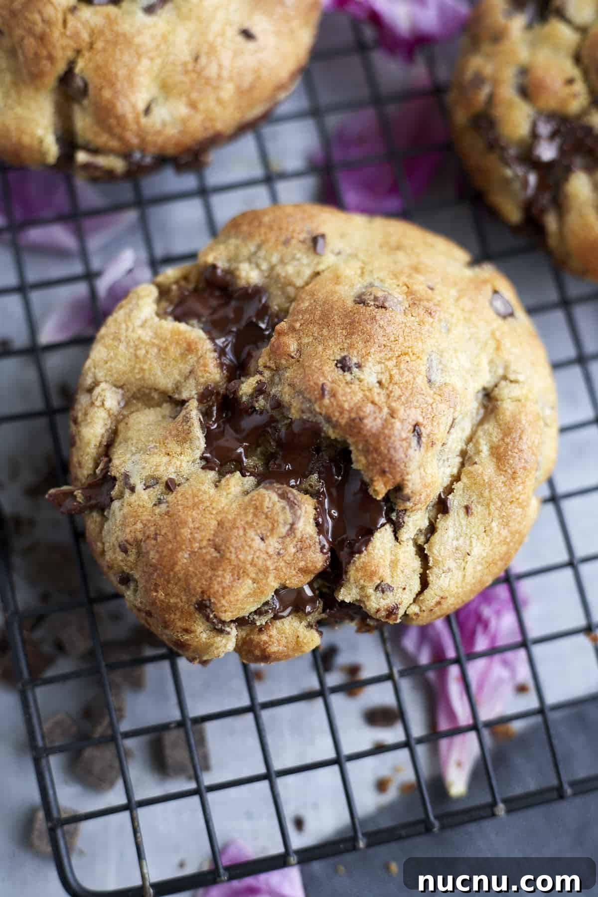 Ultimate chocolate chip cookie split in half
