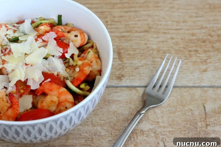 Garlic Shrimp with Zucchini Noodles (Zoodles) — Low-Carb Dinner 3 Bowl of Shrimp and Zucchini Noodles