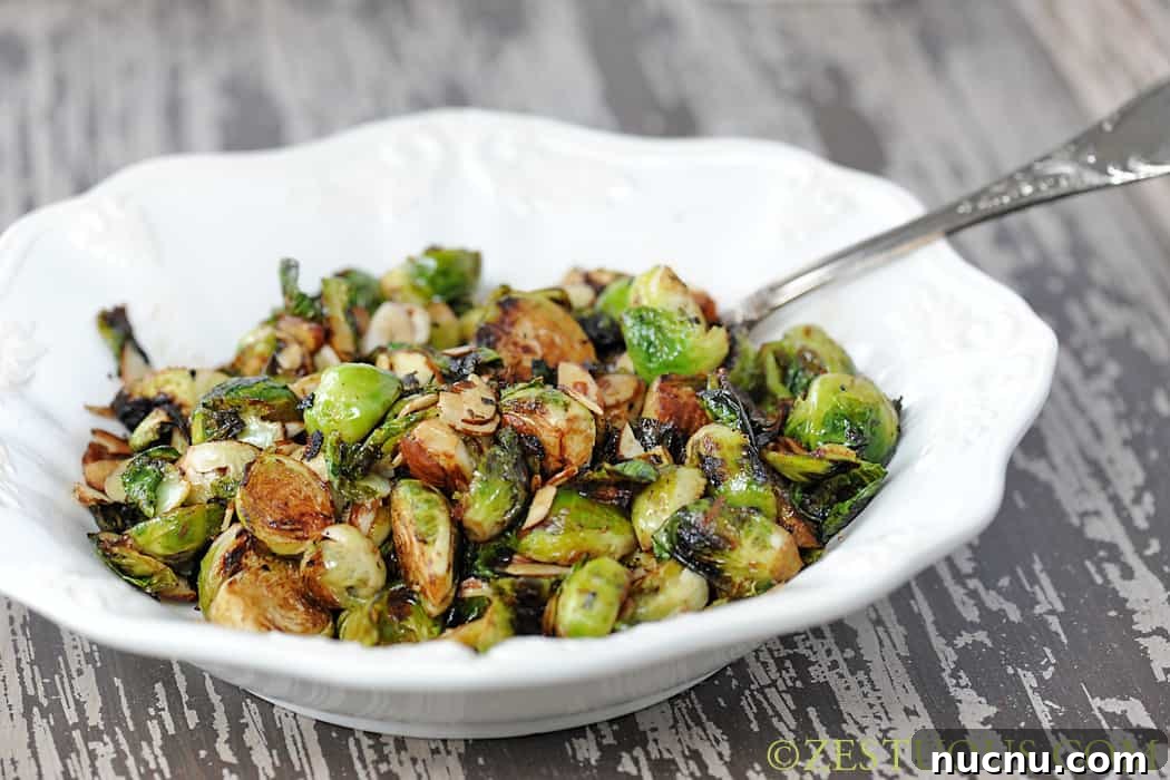 Charred Brussels Sprouts with Crispy Almonds and Lemon Zest 2 Charred Brussels Sprouts from Zestuous