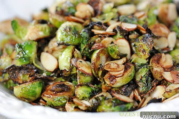 Charred Brussels Sprouts with Crispy Almonds and Lemon Zest 4 Charred Brussels Sprouts from Zestuous