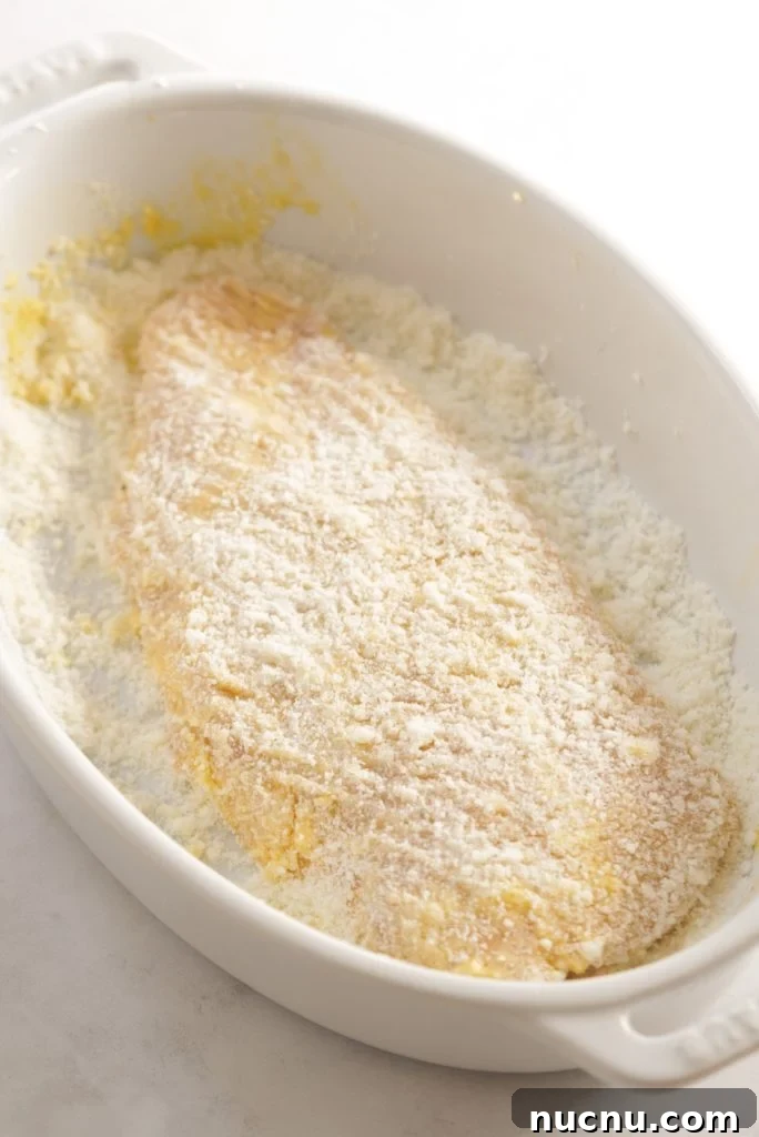 chicken breast coated in Pecorino Romano cheese