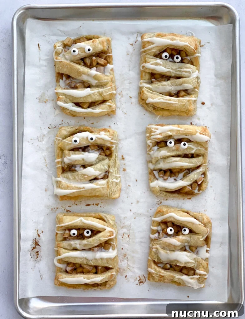 eyes placed on mummy apple hand pies