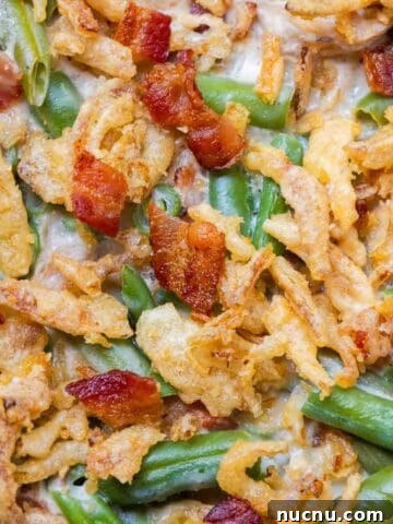 Green bean casserole with bacon.