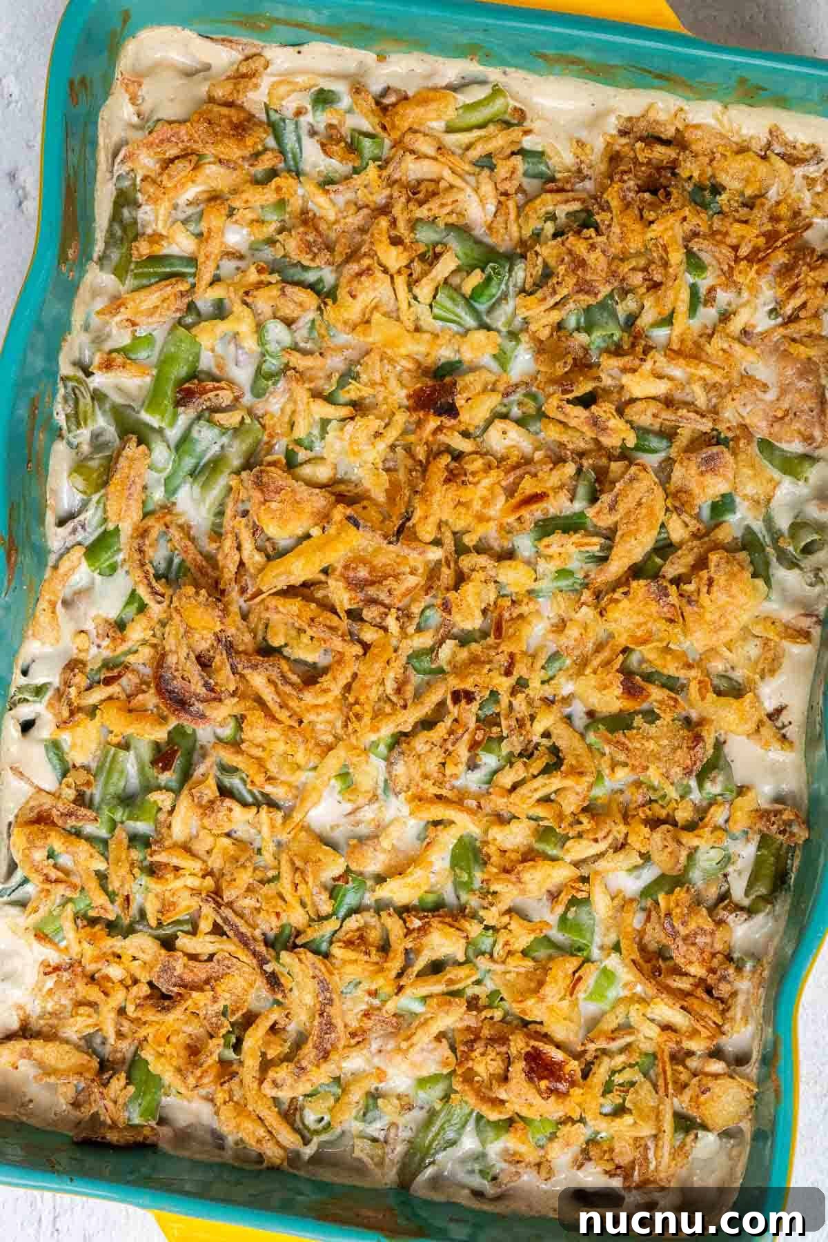 Double Green Bean Casserole Recipe for Family-Sized Meals 9 Green bean casserole in a 9x13 inch casserole dish