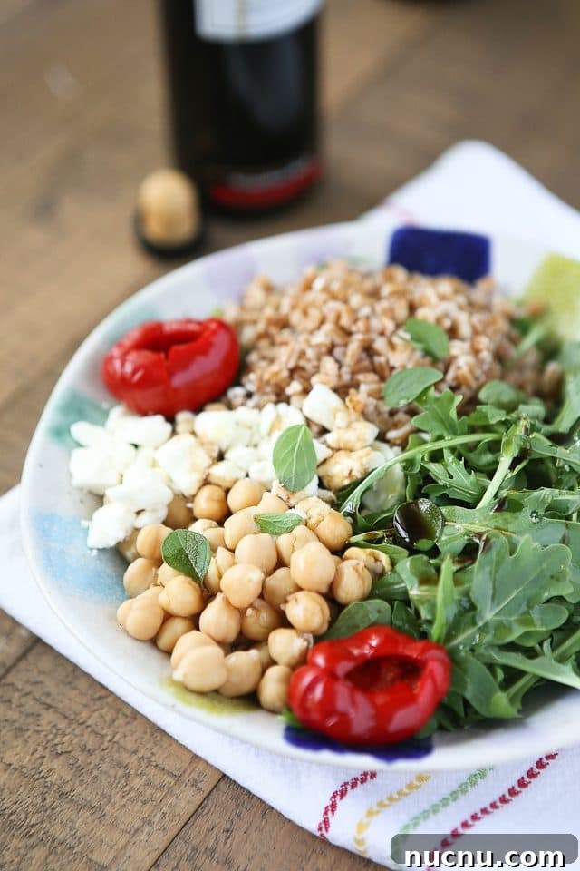 Mediterranean Farro Salad with Arugula & Chickpeas