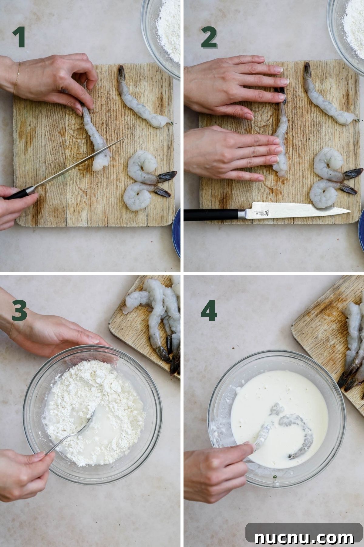 Easy steps to make ebi shrimp tempura.