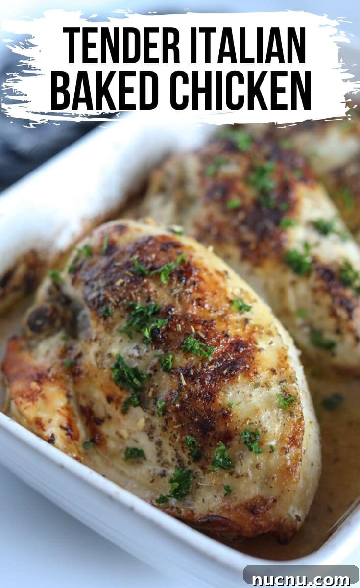 Zesty Italian Chicken and Classic Dressing Recipe 2 zesty Italian chicken in a glass white dish.