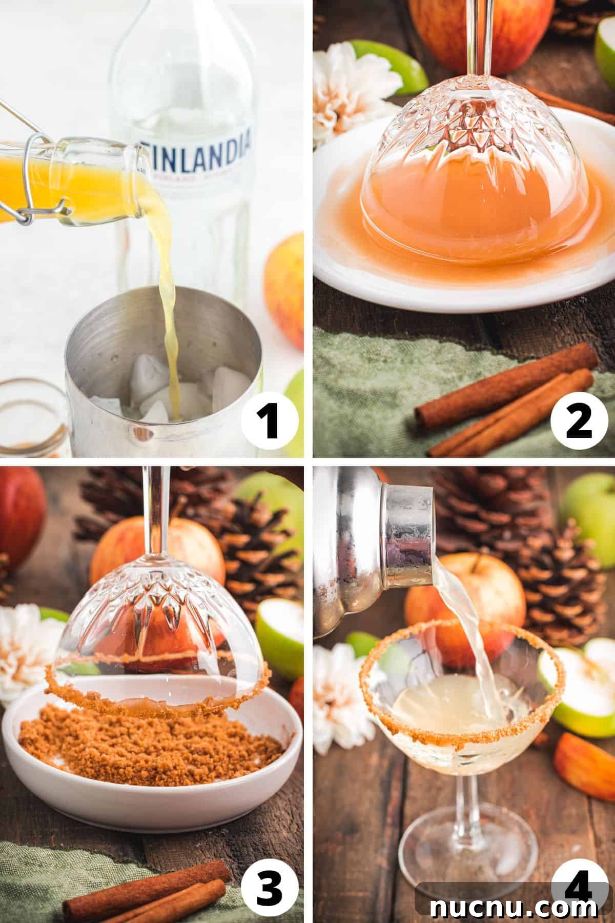 Apple Cider Martini Recipe: Crisp Fall Cocktail Guide 4 collage of recipe steps for making an Apple Cider vodka Martini