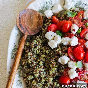 Easy Pesto Quinoa Salad with Tomatoes & Fresh Mozzarella
