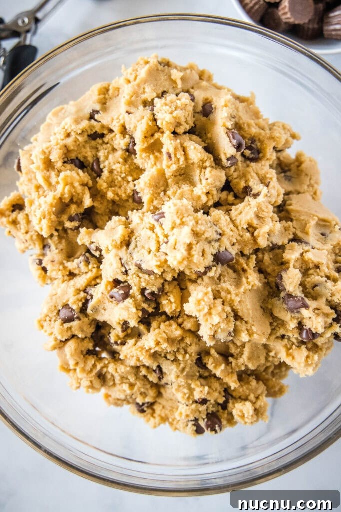 Chewy Reese’s Peanut Butter Cookies Recipe 3 cookie dough in a bowl