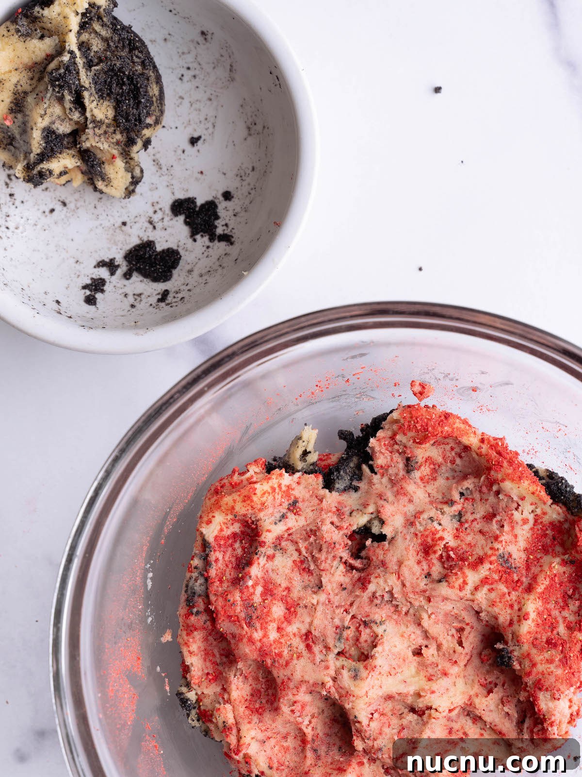 Strawberry and Black Sesame Cookies Recipe for Flavorful Cookies 6 Mixing two cookie doughs together to create a swirl effect