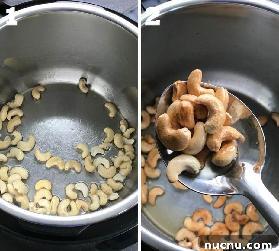 shallow frying whole raw cashews in instant pot