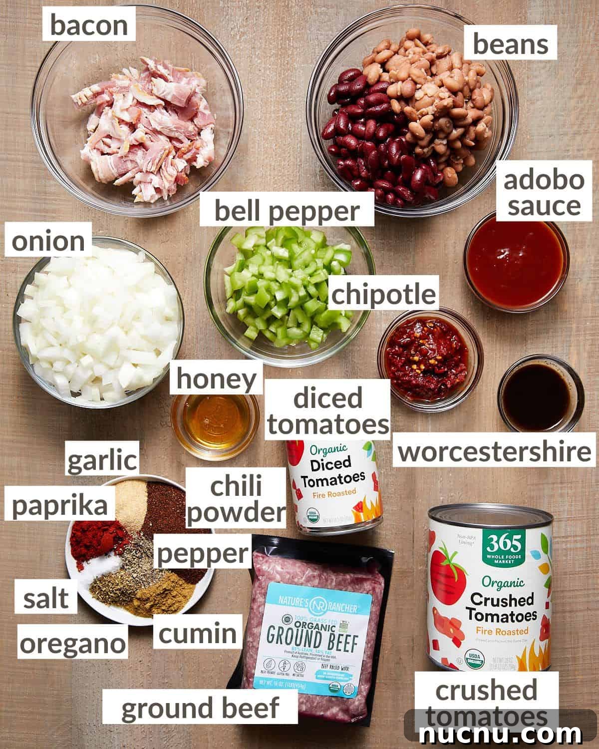 Ingredients needed for cast iron dutch oven chili.