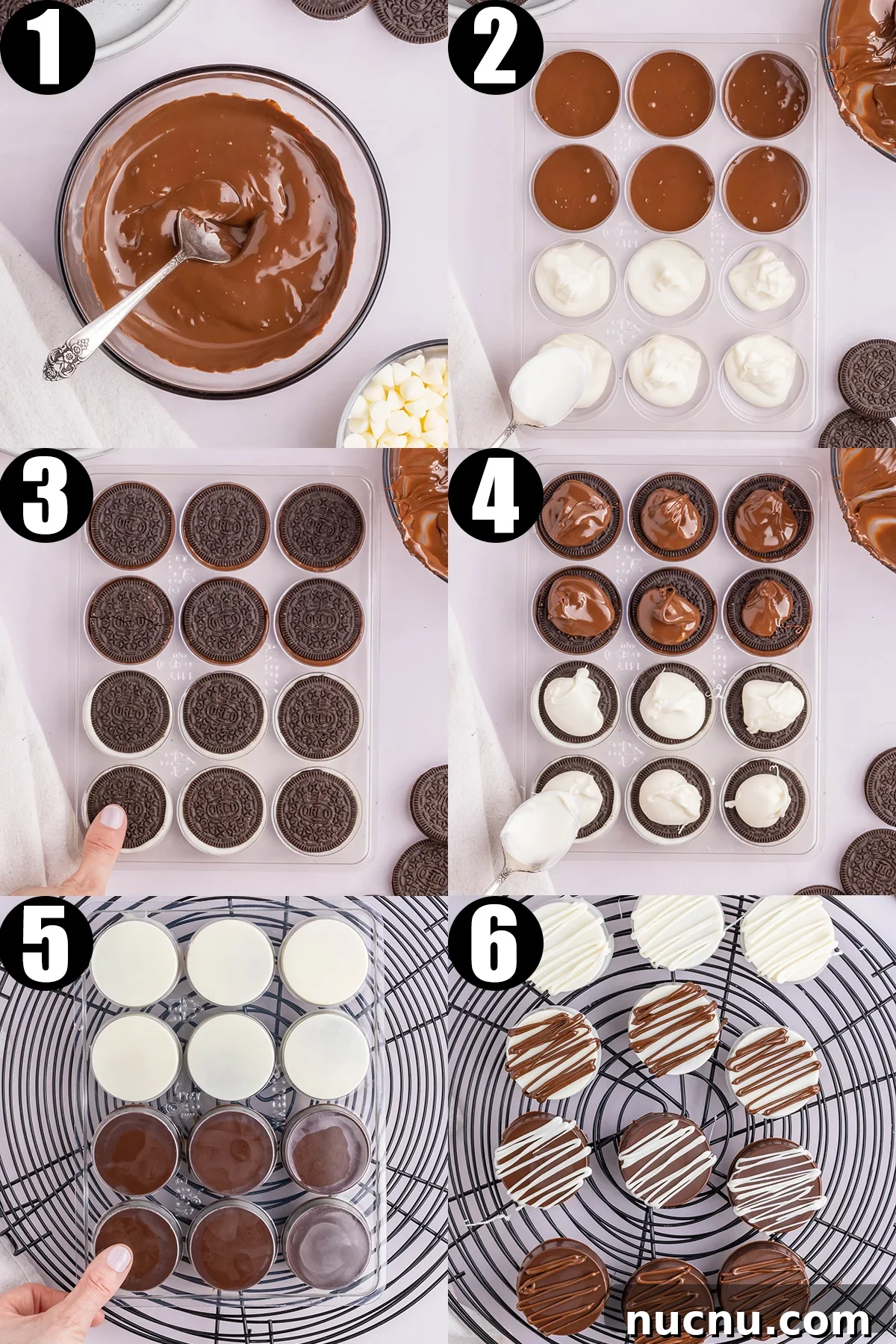 Ultimate Chocolate-Covered Oreos Recipe for Perfect Treats 5 A six photo collage showing the steps to make chocolate covered Oreos.