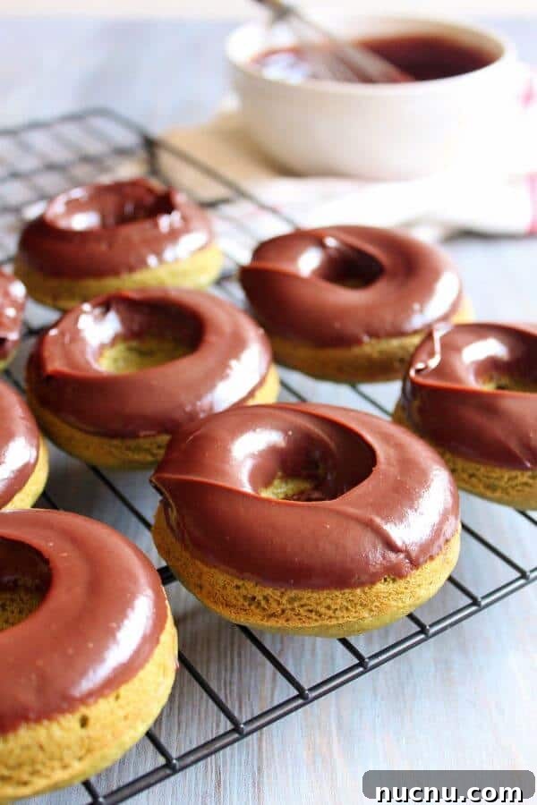 Baked Green Tea Donuts with Chocolate Ganache | wildwildwhisk.com