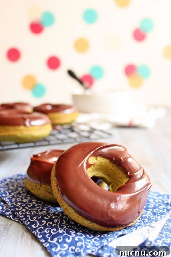Baked Green Tea Donuts with Chocolate Ganache | wildwildwhisk.com Baked Green Tea Donuts with Chocolate Ganache | wildwildwhisk.com