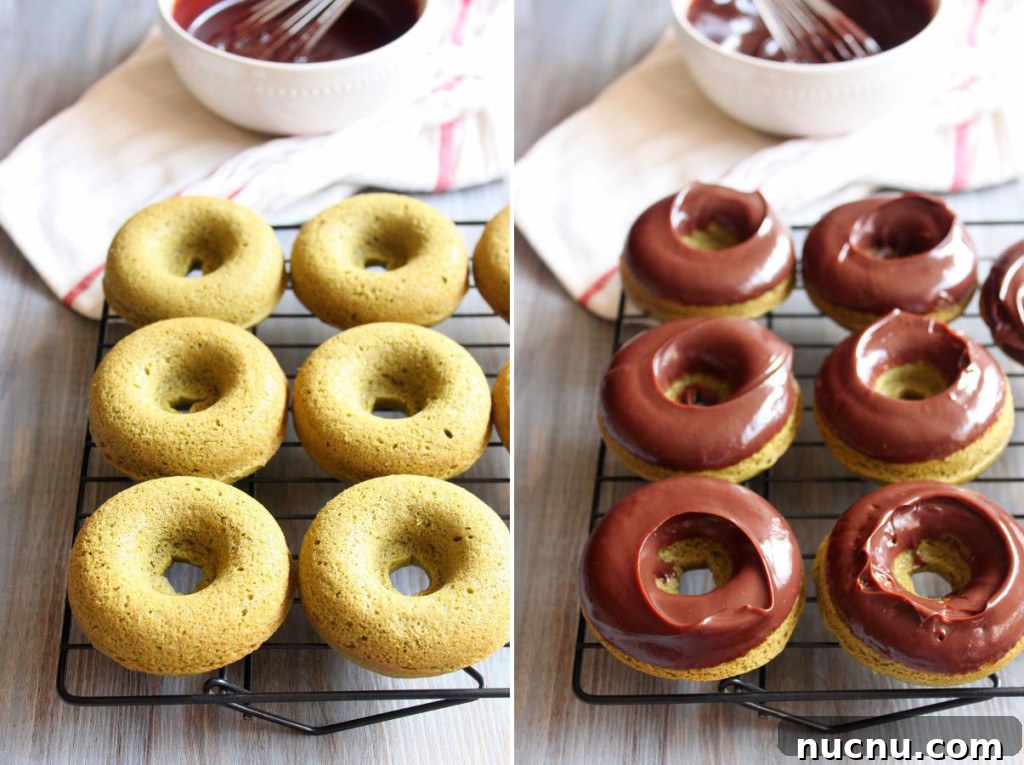 Baked Green Tea Donuts with Chocolate Ganache | wildwildwhisk.com Baked Green Tea Donuts with Chocolate Ganache | wildwildwhisk.com
