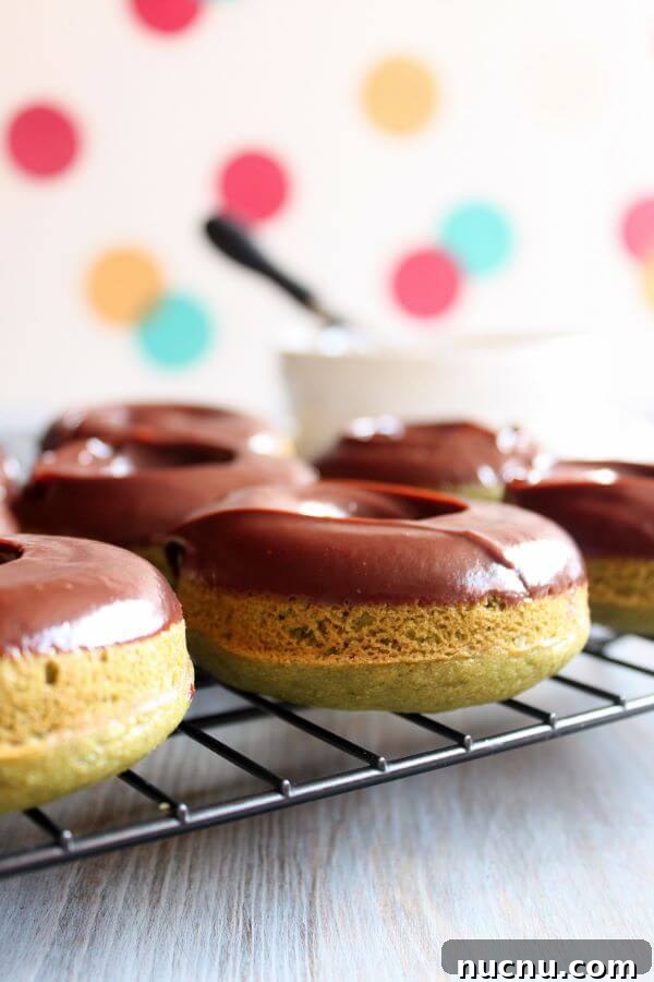 Baked Green Tea Donuts with Chocolate Ganache | wildwildwhisk.com Baked Green Tea Donuts with Chocolate Ganache | wildwildwhisk.com