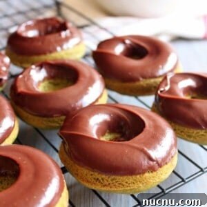 Matcha Baked Donuts with Chocolate Ganache Glaze 2 Baked Green Tea Donut with Chocolate Ganache | wildwildwhisk.com