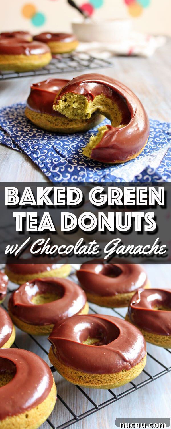 Baked Green Tea Donuts with Chocolate Ganache | wildwildwhisk.com Baked Green Tea Donuts with Chocolate Ganache | wildwildwhisk.com