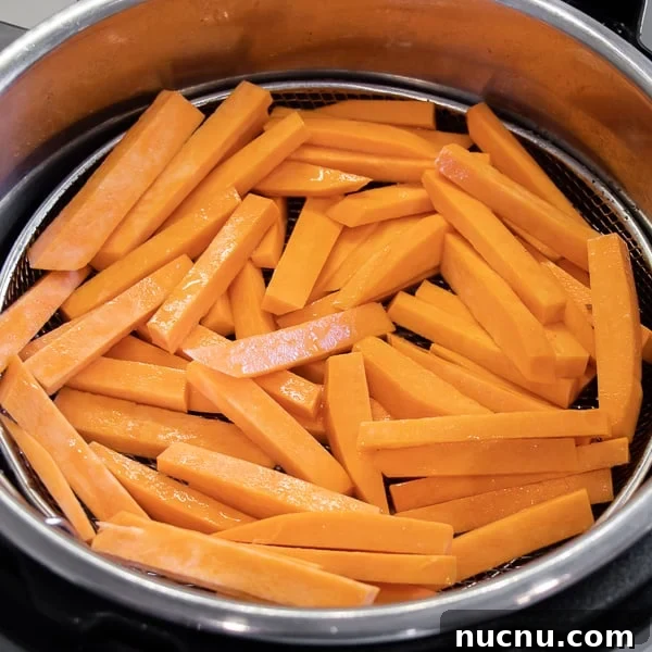 Crispy Air Fryer Sweet Potato Fries Recipe 5 Air Fryer Sweet Potato Fries Recipe - Easy instructions for how to make sweet potato french fries in an air fryer. Crispy and tastes just like deep fried but this recipe uses very little oil. Sweet potatoes make the perfect fries.
