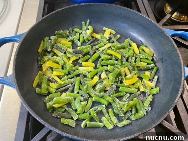 frozen beans in pan