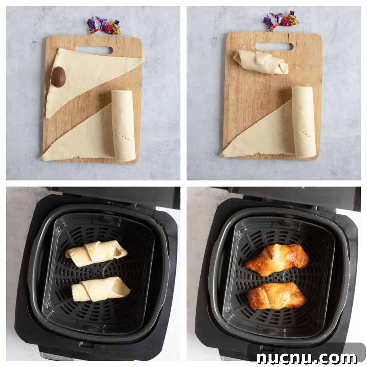 Air Fryer Creme Egg Croissant Recipe: Crispy Chocolate & Custard Croissant 5 Creme egg croissants in Ninja Foodi air fryer.