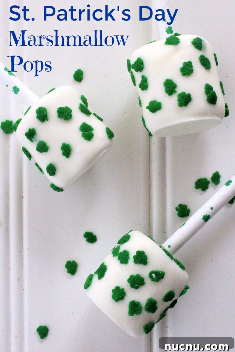 St. Patrick’s Day Irish Marshmallow Pops Recipe — Sweet Treats 6 blue text pin three irish marshmallow pops