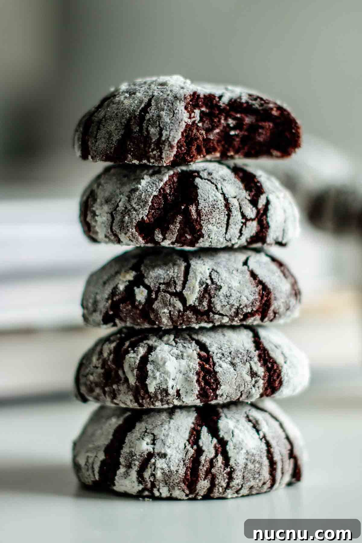 25 Unique Cookie Recipes You’ll Want to Bake Now 21 a stack of chocolate crinkle cookies.