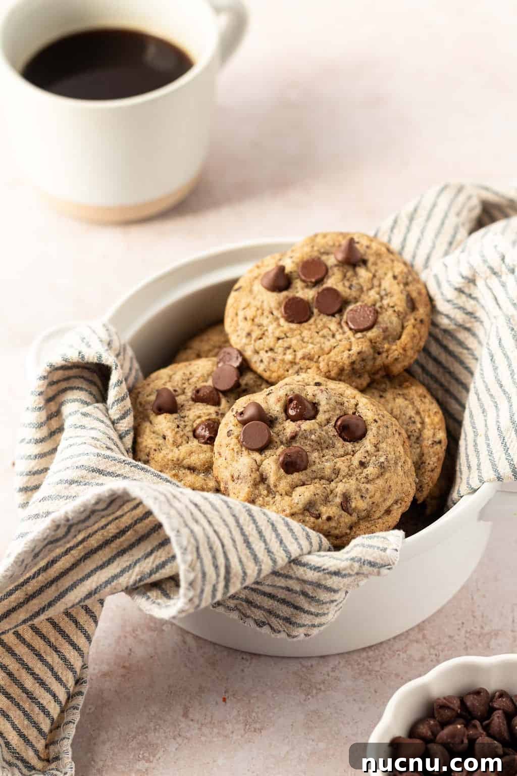 25 Unique Cookie Recipes You’ll Want to Bake Now 6 chocolate chip espresso cookies in a bowl.