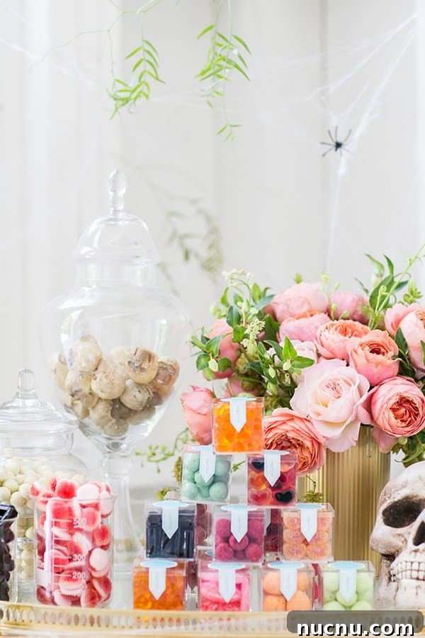 Halloween Candy Cart Ideas to Wow Trick-or-Treaters 2 colorful candy on a gold candy cart