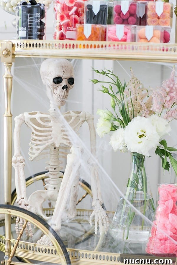 Halloween Candy Cart Ideas to Wow Trick-or-Treaters 6 skeleton on candy cart