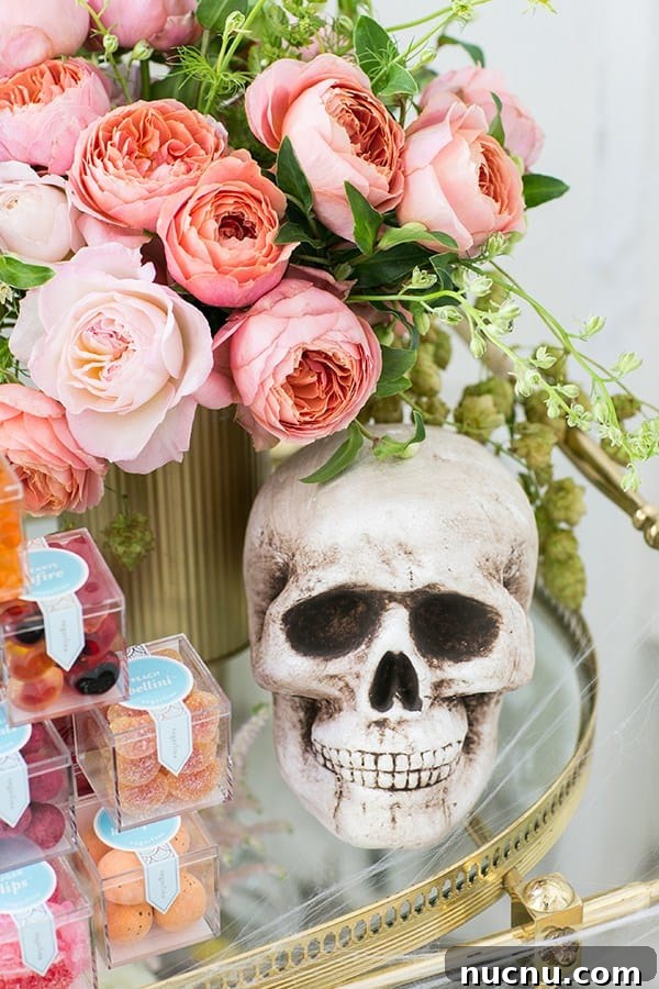 Halloween Candy Cart Ideas to Wow Trick-or-Treaters 9 shot of skull and pink flowers