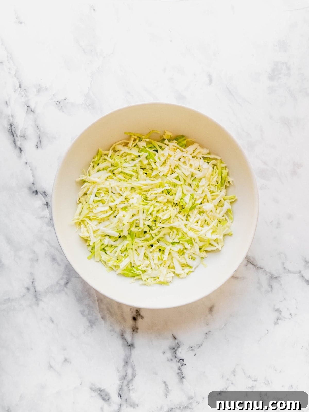 Lemon Sumac Coleslaw (No Mayo) — Tangy, Fresh Side Dish 5 Shredded salted cabbage in a bowl.