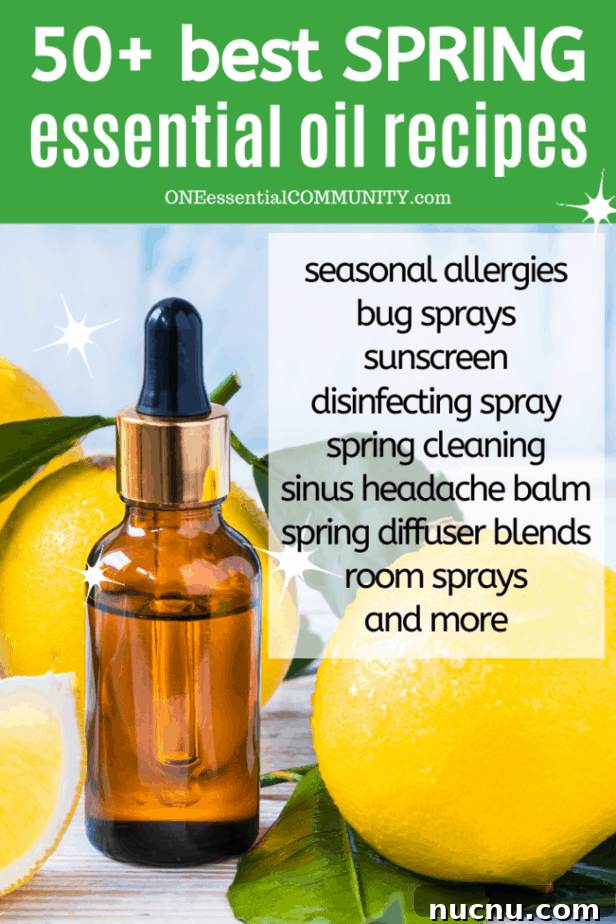 Spring Essential Oil Guide: Diffuser Blends, DIY Cleaners & Bug Spray 2 DIY essential oil recipes for seasonal allergies, bug sprays, sunscreen, spring diffuser blends, spring room spray, homemade linen spray, disinfecting spray, sinus headache balm, bug repellent lotion bars, and more
