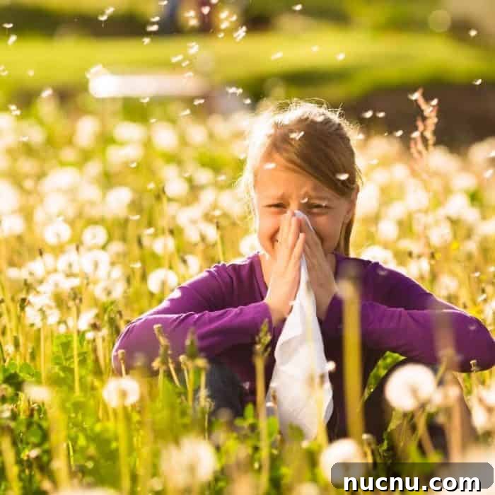 Spring Essential Oil Guide: Diffuser Blends, DIY Cleaners & Bug Spray 4 girl in dandelion field suffering from seasonal allergies